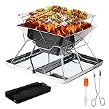 HELLOLAND 304 Edelstahl BBQ Grill Tragbarer Klappgrill Holzkohlegrill mit...