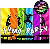 12x EINLADUNGSKARTEN JUMP PARTY für KINDERGEBURTSTAG - die frech bunten Karten im...