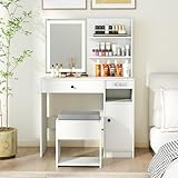 RELAX4LIFE Schminktisch-Set mit Spiegel & Lichtern, Frisiertisch mit gepolstertem Hocker,...