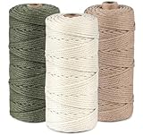 Makramee Garn 3er Set,Weiche Baumwollgarn Baumwollschnur Makramee 3mm für DIY Projekte -...
