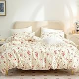 Tospass Blumen Bettwäsche 135x200cm Beige Rosa Grün Floral Bettwäsche Set...