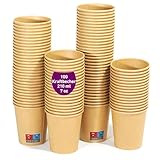 100 Einweg-Kraftpapierbecher 210 ml / 7 oz. Robust, auslaufsicher. Ideal für Kaffee, Tee...