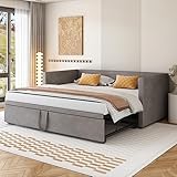 FEZTOY Tagesbett Ausziehbar Schlafsofa Samtstoff Bett Bettgestell Bettsofa Gästebett...