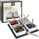 Moritz & Moritz 4x Weiße Dipschalen Set mit Schieferplatte - Dip Schälchen...