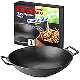 FLAMMBURO BBQ-SYSTEM Wok Ø 36 cm – Gusseisen mit porzellanemaillierter Beschichtung –...