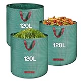 QOEOTUY Gartensack 3X 120L - Gartenabfallsack Stabi mit 4 Griffe - Wasserdicht &...