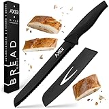Axer Schwarz Brotmesser Wellenschliff - Brot Messer mit Schutzhülle - Brötchenmesser...