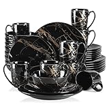 Geschirrset Schwarzes Porzellan-Geschirrset, Design von Gold Splash, mit Essteller,...