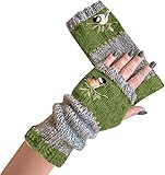 Armstulpen Damen Winter Handschuhe mit Vogelstickerei Fingerlos Strick...