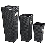 Casaria® Blumentopf 3er Set Polyrattangeflecht Übertopf Wasserabfluss Rattanoptik...