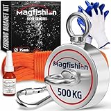 MAGFISHION Magnetfischen Set - 500 KG (2 x 250kg) - Ø75mm - Neodym Magnet mit Seil (20M)...