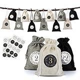 Naler 24 x Jutesäckchen Adventskalender Stoffbeutel mit Zahlenaufkleber Jute Beutel Natur...