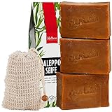 Natura Germania® 3x je ca. 200 gr (ca. 600 gr) original Aleppo Seife Set 80%...