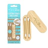 Wiederverwendbare Wattestäbchen aus Silikon – Bambusbox, 2 waschbare Wattestäbchen –...