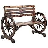 Outsunny Gartenbank 2-Sitzer Sitzbank Holzbank Wagenrad mit Armlehne...
