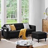 Yaheetech Ecksofa 3-Sitzer Sofa mit Polsterhocker aus Leinenstoff Eckcouch in...