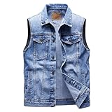 Lockenstab Herren Jeansweste Ärmellos Jeansjacke Mit 6 Taschen Biker...