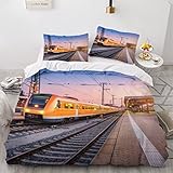 OENISE Retro-Zug Bettbezug 200x200 3D Dampflokomotive Bettwäsche Set 3teilig Weich...