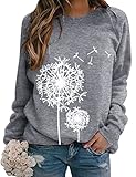 Dresswel Damen Löwenzahn Sweatshirt Langarmshirt Pusteblume Drucken Pullover Herbst...
