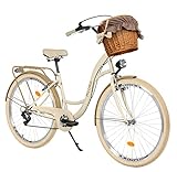 Komfort Fahrrad Citybike Mit Weidenkorb Damenfahrrad Hollandrad, 28 Zoll, Creme-Braun,...