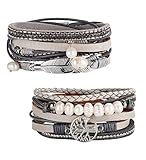Milacolato 2 Stück Lederarmband Damen Boho Multilayer Baum Leder Armband Wrap...