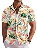 COOFANDY Hawaiihemd Herren Kurzarm Blumen Hemd Herren Hemd Sommer Bügelfrei...