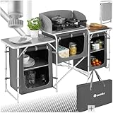 tectake® Camping Küche faltbar, Reiseküche, Campingtisch mit Windschutz und...