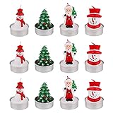 12 Stück Weihnachten Teelichter Kerzen,Handgemachte Zarte Schneemann Kerzen...