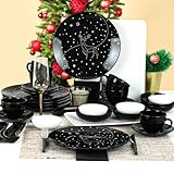 gowoll Geschirrset 6 Personen Modern für Frühstücks Weihnachtsgeschirr Schwarz Service...