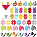 AMANMAN Glasmarker Silikon 36 Stück Wein Trinken Marker Glasmarkierer Bunte Glas...