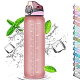 Trinkflasche mit Strohhalm 1L, Wasserflasche mit Zeitmarkierungen, Wasserflasche...