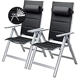 Casaria® Gartenstühle 2er Set Klappbar Gepolstert Alu 8- Fach Verstellbar 120...