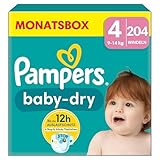 Pampers Windeln Größe 4 (9-14kg) Baby-Dry, Maxi, MONATSBOX, bis zu 12 Stunden...