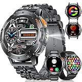 LIGE Smartwatch Herren LED-Taschenlampe,1.43‘’ AMOLED Touchscreen,530mAh Armbanduhr...