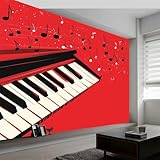 Fototapete Rote Klaviernoten Tapeten Wandtapete, Cartoon Stil Moderne Wanddeko Design Wand...