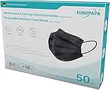 EUROPAPA® Schwarz Medizinisch Type IIR Norm EN14683 zertifizierte Mundschutzmasken OP...