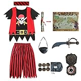 Rabtero Kinder Piraten Kostüm, Jungen Deluxe Pirate Dress Up, 8-teiliges Set Piraten...