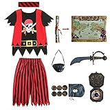 Rabtero Kinder Piraten Kostüm, Jungen Deluxe Pirate Dress Up, 8-teiliges Set Piraten...
