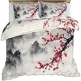 Generisch Bettwäsche 220x240 Berge und Blumen Bettbezug 220x240 3 Teilig Asiatischer...