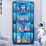 BROTTAR Eckvitrine mit Glastüren, 165x60cm Eck Bücherregal mit 3 Farben Led Beleuchtung,...