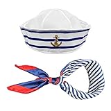 TSHAOUN Sailor Hat Schal Set für Männer und Frauen,Blau Weiß Gestreift Seemannsmütze...