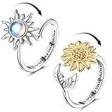 Adramata 2 Stück Silber Anxiety Ringe für Damen Sonnenblume Fidget Ring...