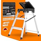 KIZO Trittleiter 3 Stufen [klappbar] Haushaltsleiter – 2-IN-1 Leiter und Werkzeugkasten...