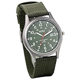 JewelryWe Herren Armbanduhr Kalender LED Licht Canvas Stoff Band Quarz Analog Uhr Grün...
