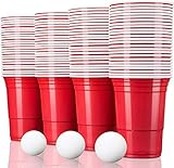 TRESKO 100 Beer Pong Becher wiederverwendbar | Partybecher 473ml - 16oz | Bierpong, Red...