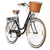 Bergsteiger Marseille 28 Zoll Damenfahrrad, ab 150 cm, Korb aus Rattan, Fahrrad-Licht,...