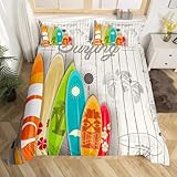 Rodths Surfbrett Holzbrett Bettwäsche 200x200, Bettbezug 200 x 200 3er Set, Weiche...