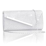 Larcenciel Silber Clutch, Metallic Abendtasche mit Abnehmbarer Kette, Glitzer...