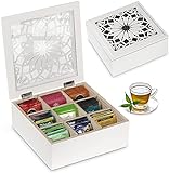 QILICZ Teebox, Tee Aufbewahrungsbox aus Holz mit 9 Trennfächern - Teebeutelbox Teekiste...