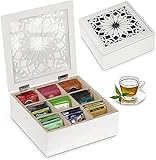 QILICZ Teebox, Tee Aufbewahrungsbox aus Holz mit 9 Trennfächern - Teebeutelbox...